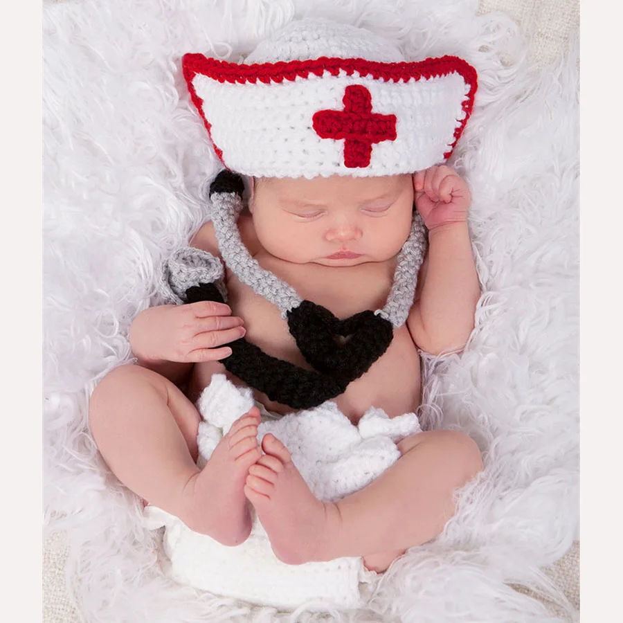 Baby doctor Costume Baby Photo Props Knitted Hats and diaper cover