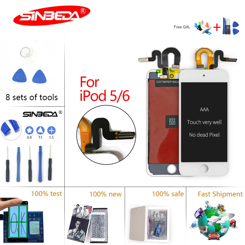 Sinbeda AAA+ LCD For iPod Touch 5 6 LCD Touch Screen Digitizer Assembly For iPod Touch 5 6 Screen No Dead Pixels