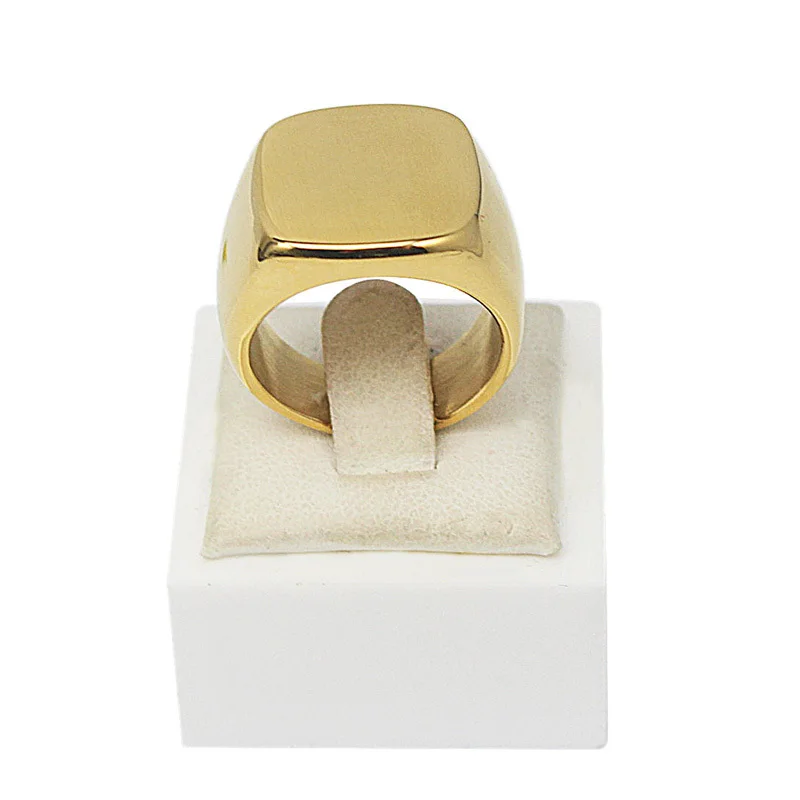 Gold Color 316L Stainless Steel Ring 17mm Square Shape Women Men Ring Can Be Customize Laser text or logo