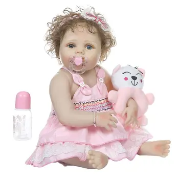 

56cm Realistic Reborn Doll Soft Full Silicone Vinyl Newborn Babies Curly Hair Girl Lifelike Handmade Toy Children Birthday Gifts