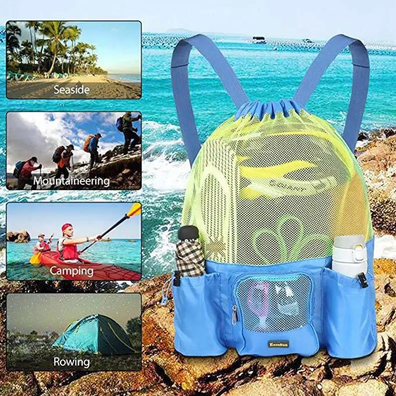 Women Men Beach Backpack Drawstring Mesh Net Summer Swimming Bag Swim Rucksack Waterproof Bolsa Deporte Outdoor Sport XA164D