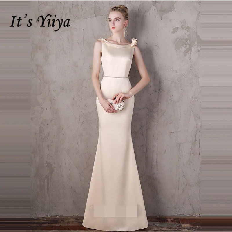 

It's Yiiya Evening Dresses 2018 O-Neck Mermaid Bling Crystal Floor Length Fashion Designer Backless Luxury Formal Dress LX1015