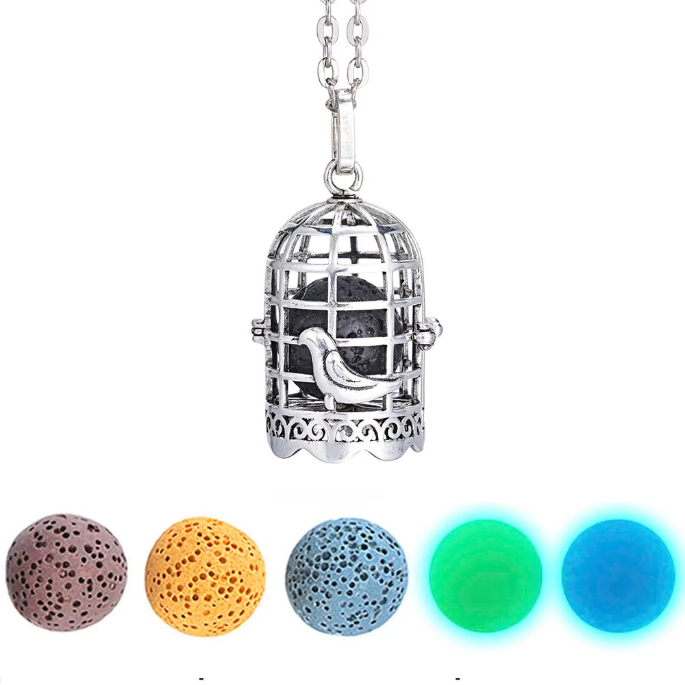 

Bird Cage Diffuser Necklace Aromatherapy Locket Necklace Glow In The Dark Necklace Felt Lava Stone Necklace for Essential Oil