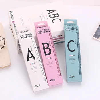 

12 pcs/Lot 2B Pencil Primary School Pencils Childrens Wood Pen Writing Wooden Triangle Round Nontoxic Pencils Stationery