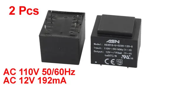 2pcs AC 110V 50/60Hz to AC 12V 192mA Sealed Power Transformer CE Approval Black