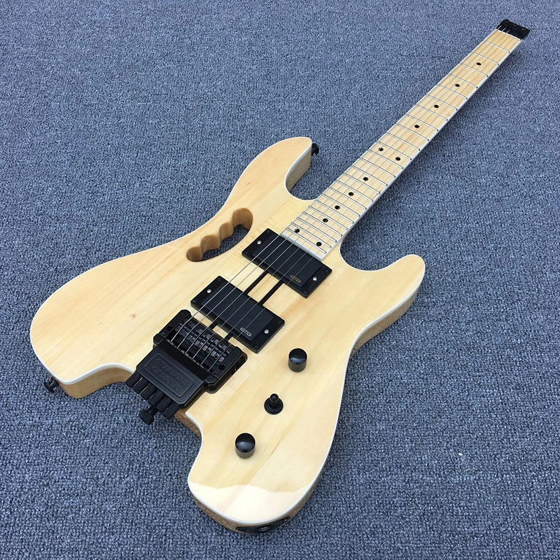 

2017 New Headless Electric Guitar,Neck and body are connected,Stain finish transparent color, Black Hardware, Real photos Hot!