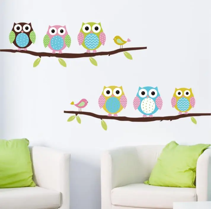 Tier karikatureule baum vinyl wandaufkleber für kinderzimmer jungen mädchen wohnkultur sofa wohnzimmer wandtattoos kind aufkleber tapete