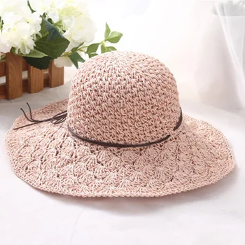 

FLYBER Summer 2019 Straw Sun Hats for Women Weaving Design Fold Brimmed Panama Cap UV Protection Ladies Panama Beach Hat