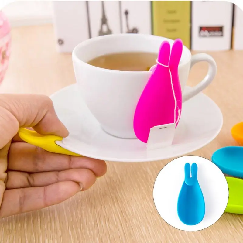 

Cute Rabbit Shape Silicone Tea Bag Holder Clips Cup Mug Tea Infusers Multifunctional Kitchen Tool