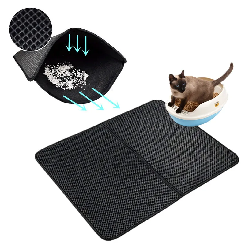 Cat Litter Mat, Square Large Hole Cat Litter Trapper Waterproof Nonslip  Dual Layer Tray Mat Easy To Clean,1pc