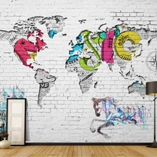 Beibehang 3d Обои фреска гостиная спальня ТВ фон граффити на кирпичной стене карта мира фон обои для стен 3 d