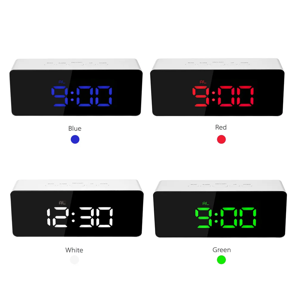 Светодиодный зеркальный будильник, цифровые настольные часы, электронные настольные часы, будильник, светильник, отображение температуры, часы со звуковым сигналом