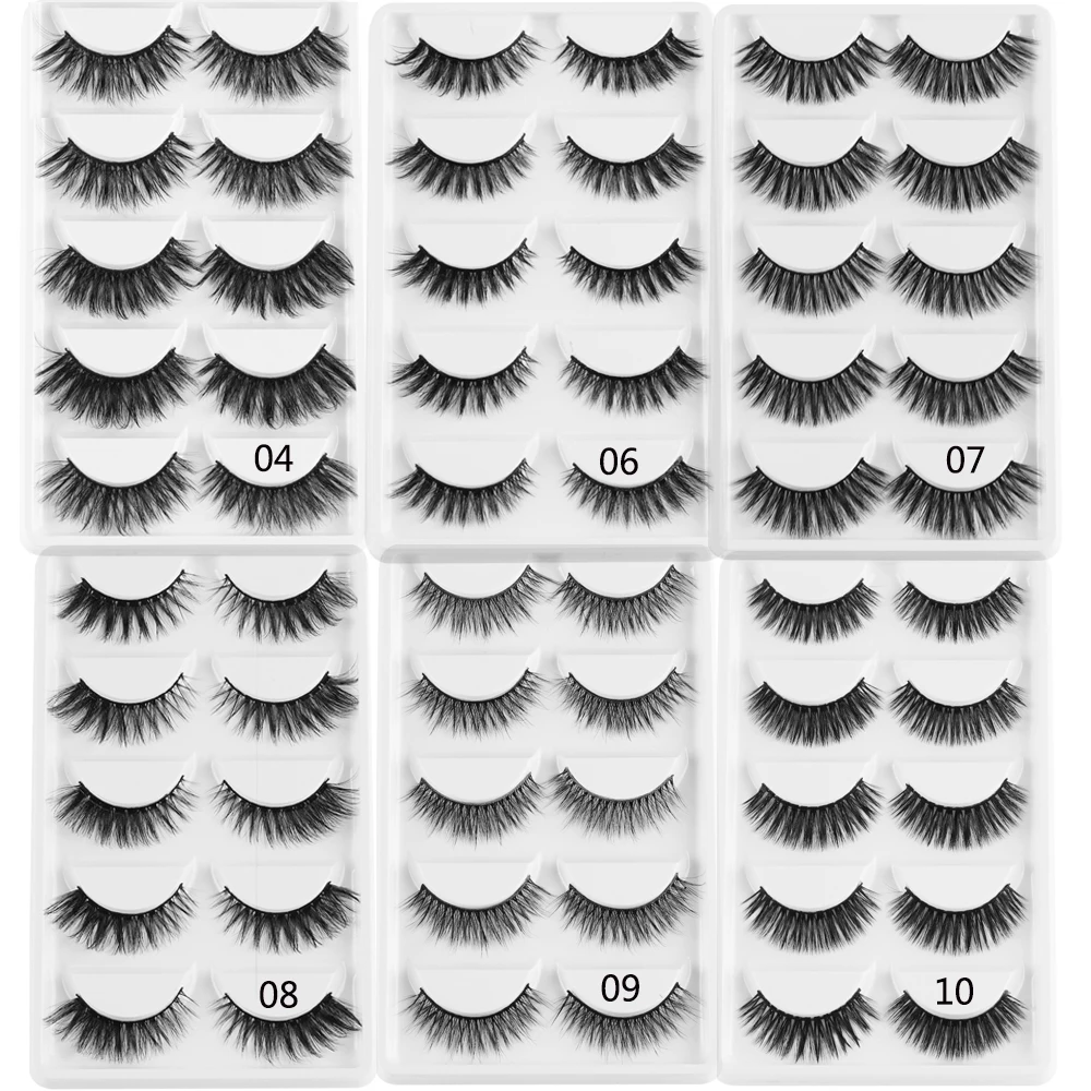 

5Pairs 3D Mink Hair False Eyelashes Criss-cross Wispies Fluffy Eyelashes Extension Natural Long Eye Makeup Eylash Extension Tool