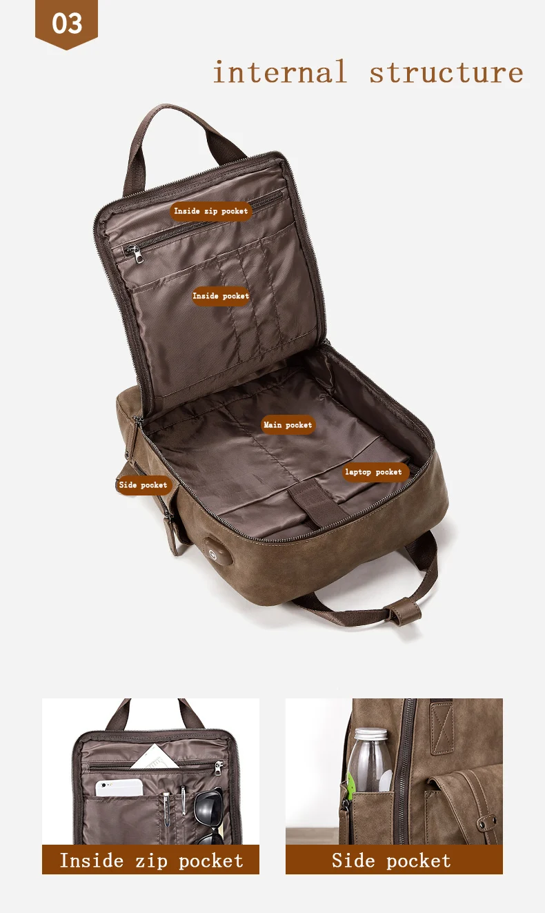 DIDE большой емкости рюкзак мужской USB зарядка порт путешествия рюкзак из искусственной кожи 14 и 15 дюймов ноутбук рюкзак мужская школьная