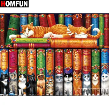 

HOMFUN 5D DIY Diamond Painting "Cat books" Full Drill Resin Diamond Embroidery Cross Stitch Home Decor A07467