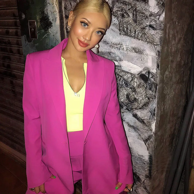 

Pink And Purple Two-color European And American Style Loose And Simple Simple Waist Wide Leg Pants Waist Suit Suit Jacket