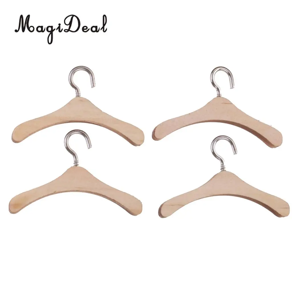 DIY Assembled Wooden Clothes Hanging Shelf&10 Pieces Clothes Hook Hanger for 12 Inch Dolls Dollhouse Bedroom Accs Decor
