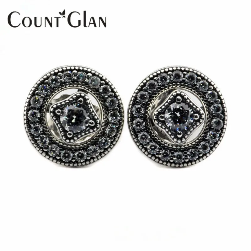 

2016 New Vintage Allure Silver Stud Earrings With Clear CZ 925 Sterling Silver Earrings Women Jewelry DIY