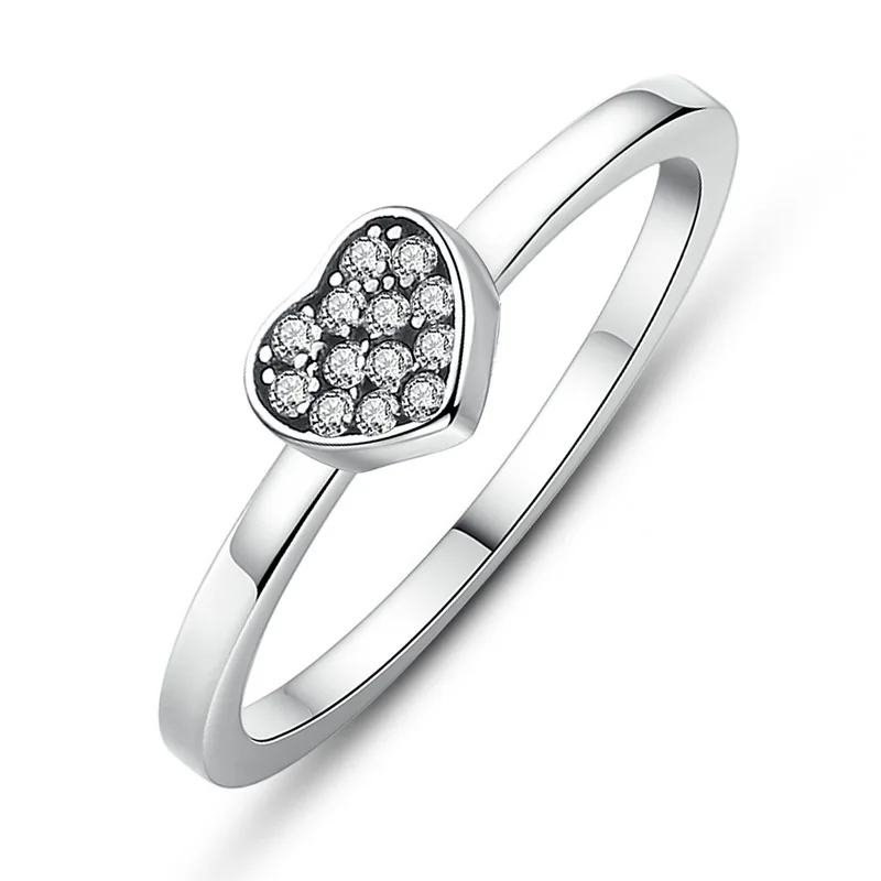 Стерлинговое Серебро 925 пробы штабелируемое сердце, корона, самоотверженное кольцо для мамы для женщин прозрачный CZ бижутерия из натурального серебра подарок ECR028 - Цвет основного камня: ECR028