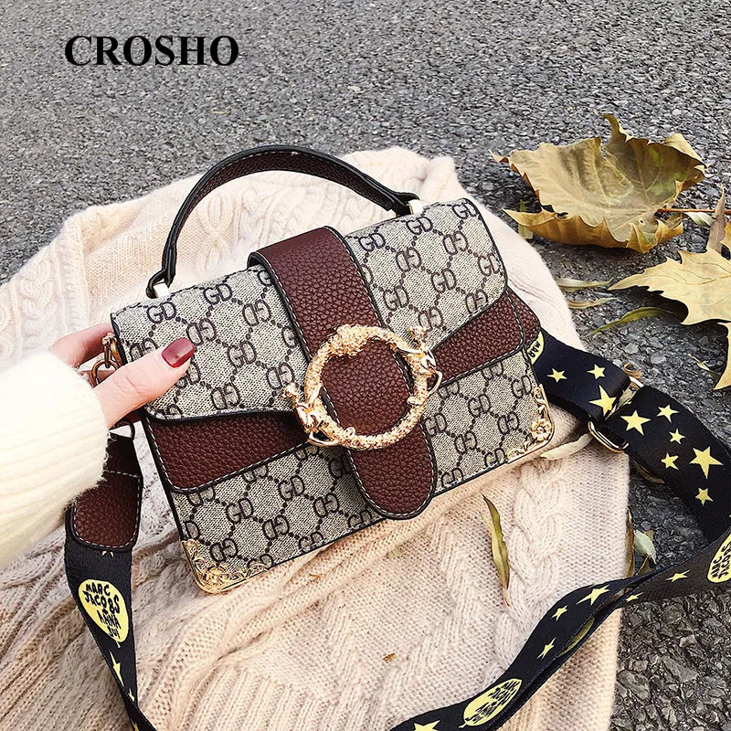 

CROSHO Wide Shoulder Strap with Small Square Bag, One Shoulder Crossbody Bag Diamond Lattice Messenger Bags