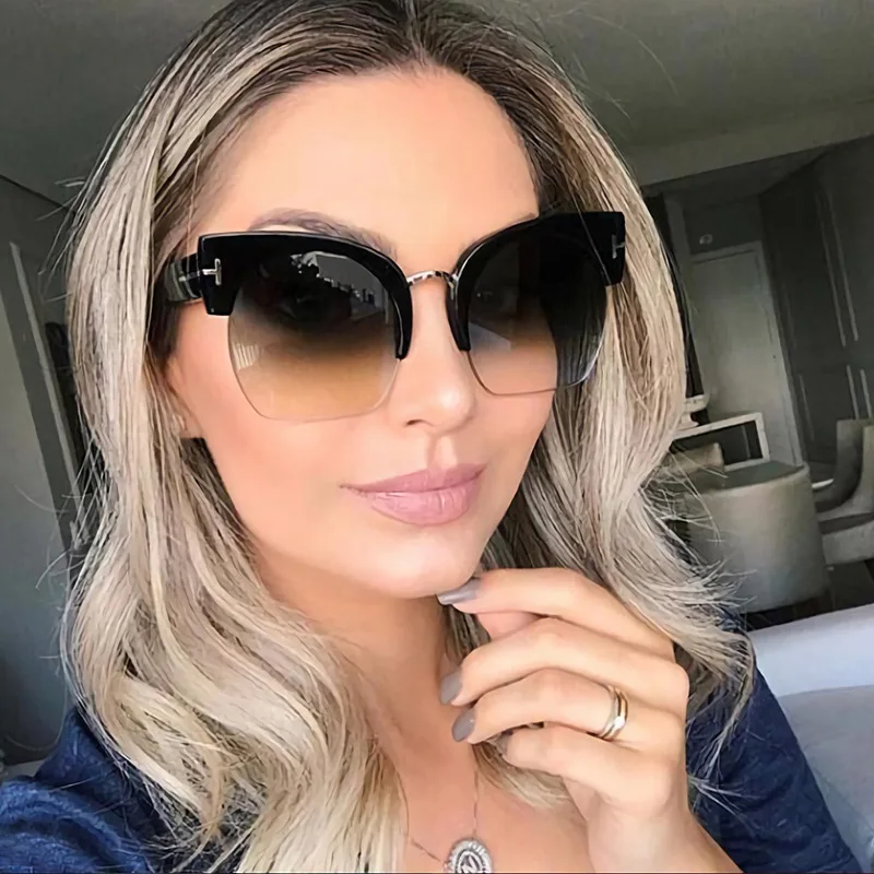 

RFOLVE Vintage Cat Eye Sunglasses Women Brand Fashion Half Frame Sun Glasses Travel Anti-UV Goggles Ladies Shades Gafas R107