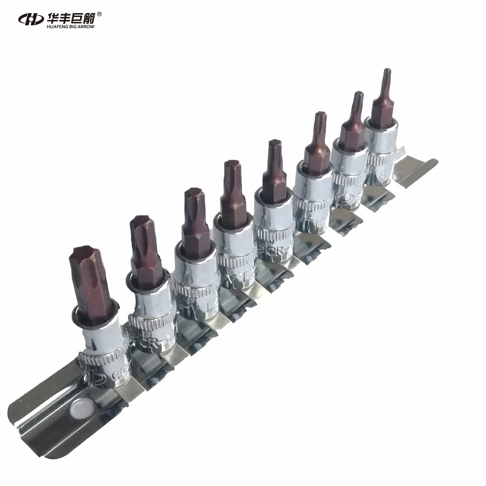 

HUAFENG BIG ARROW 8PC 1/4 Inch Torx Star Bit Socket Set T8 T10 T15 T20 T25 T27 T30 T40 with Strong Socket Rail