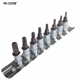 HUAFENG BIG ARROW 8PC 1/4 Inch Torx Star Bit Socket Set T8 T10 T15 T20 T25 T27 T30 T40 with Strong Socket Rail набор торцевых ключей hammer flex 601 031 torx 8 шт t9 t10 t15 t20 t25 t27 t30 t40 crv