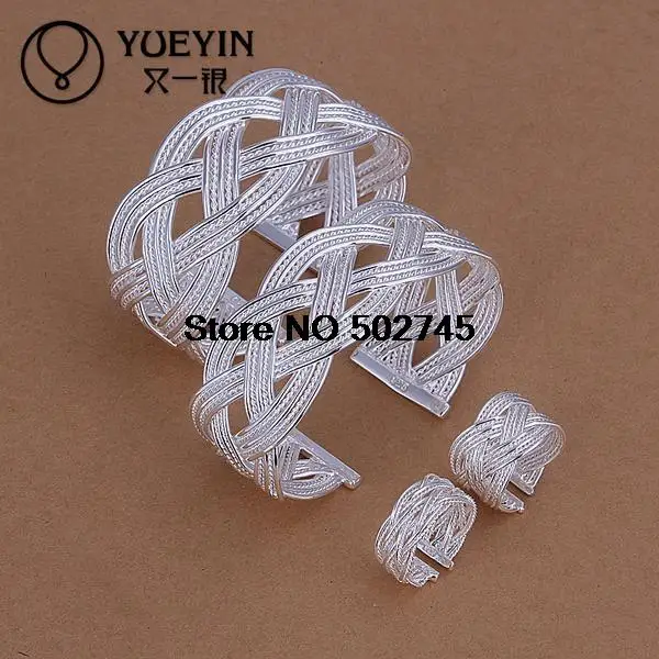 

S258 wholesale trendy jewelry 925 Sterling Silver jewelry sets 925 Silver Set ring+Bracelet&bangle free shipping