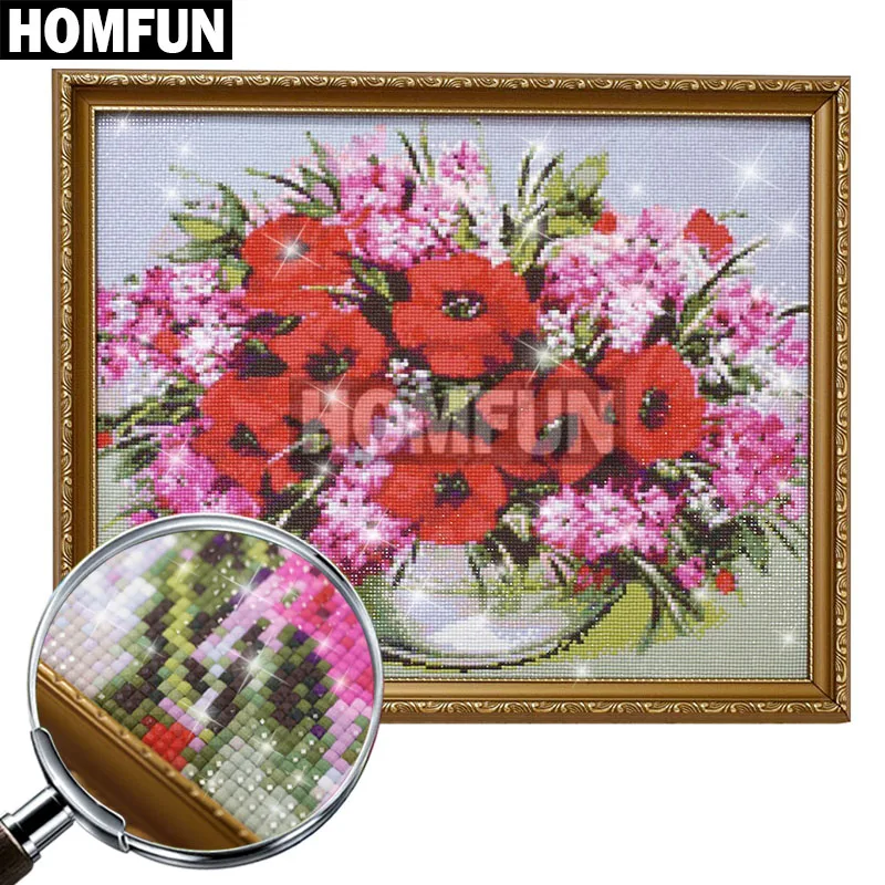 HOMFUN Diy Full Square Round Drill 5D Diamond Painting Cross Stitch Diamond Embroidery "Color flower landscape" Home Decor Gift