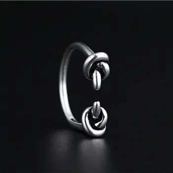 

Anenjery Vintage Fashion Double Knot Opening Rings 925 Sterling Thai Silver Ring For Women S-R118