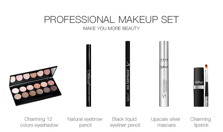 Mascara + Sombra + Delineador Lápis + Batom + Lip Cosméticos com Escova de Longa-duração para Mulheres Qibest Banda Pincel Maquiagem 6 Pcs 10 Pincel Maquiagem Cosméticos Com Escova de Longa-duração Para mulheres