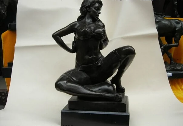 

Elegant old S1085 Western Art oomph bronze marble nude belle sculpture statue
