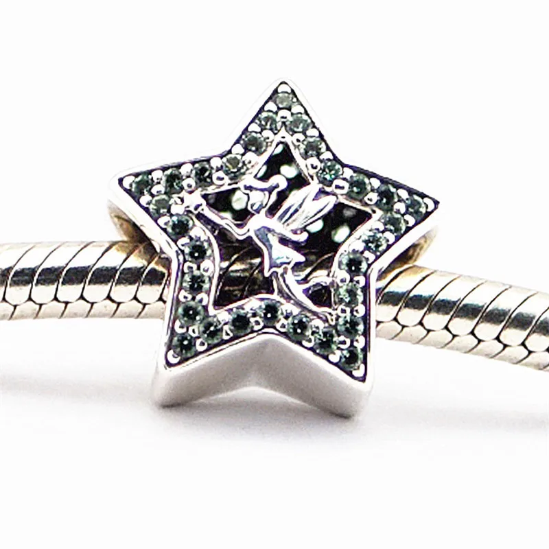 

Fit Brand Bracelets Beads for Jewelry Making Tinker Bell Star Bead Green Crystal Charm 925 Sterling Silver Jewelry Kralen PERLES