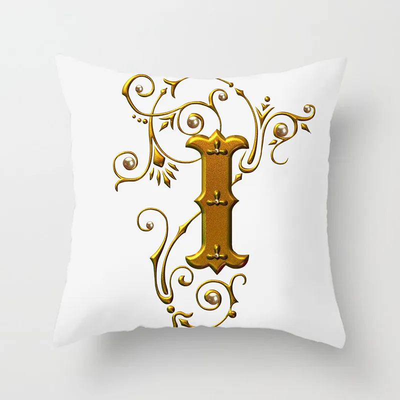 Gold Floral Letter Cushion Cover