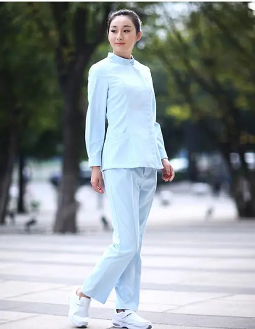 Медицинская униформа тренд весна/лето с длинными рукавами медсестры униформа для салонов красоты медицинские скрабы для женщин lxx03 - Цвет: blue