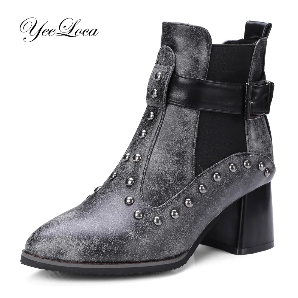 

High Heels Women Chelsea Boots Punk Pointed Toe Footwear Rivet Female Ankle Boot Fashion Brand Designer Shoes Woman Winter 2018