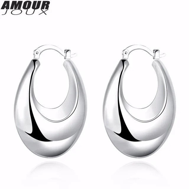 Amourjoux New Fashion Wide Polished Round Silver Color Clip Earrings Amourjoux New Fashion Wide Polished Round Silver Color Clip Earrings For Women Female Earring Clips