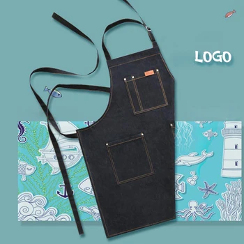 

Hot Sale 2018 Aprons Denim Cotton Cafe Cowboy Uniform Unisex Aprons for Woman Men's Kitchen Chef Waiter Cooking pinafore WQ010