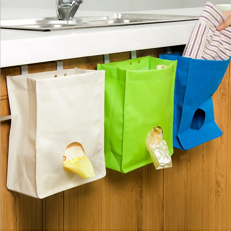 

1pc Oxford Extract Garbage Bags Door Back Trash Rack Storage Bag Holder Cabinet Hanging Trash Rack Kitchen Organizer New