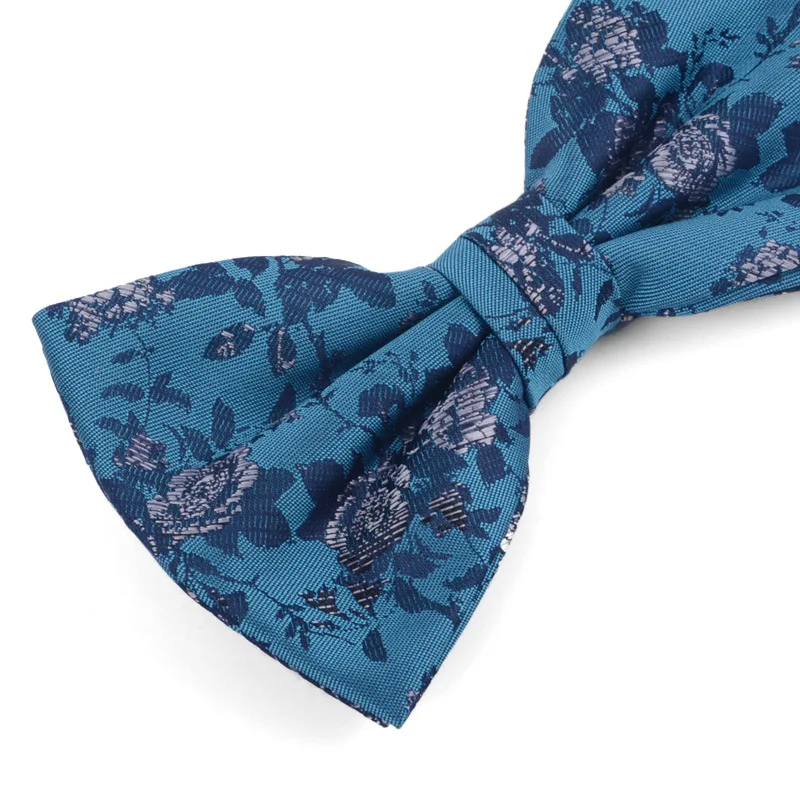 Business men's suit shirt accessories bow double pleat widened peacock blue green pattern bow tie