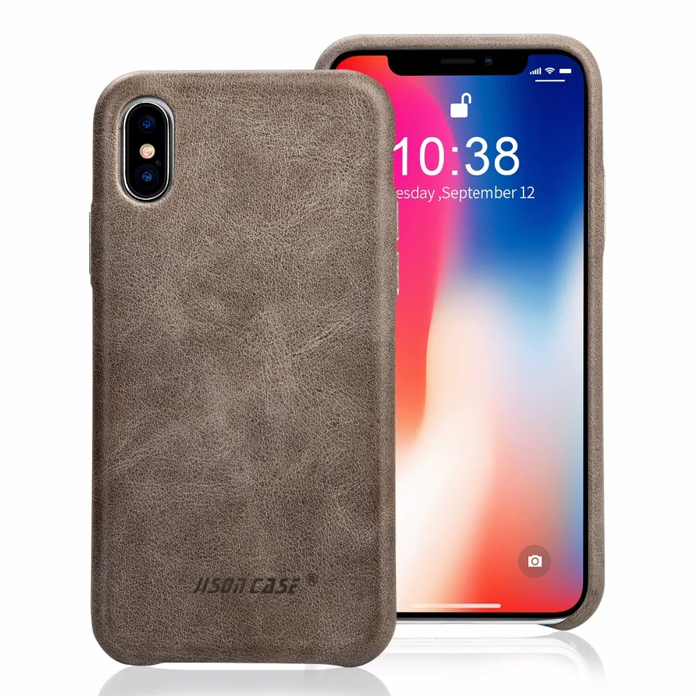 Jisoncase, чехол из натуральной кожи, чехол для iPhone X/XS, роскошный бренд, Винтажный чехол для телефона, тонкий дизайн, удобная металлическая кнопка, новинка