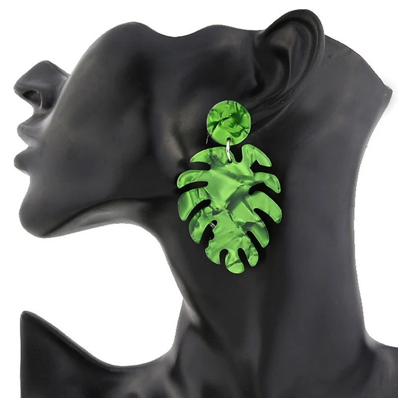 

Green Round Leaf Acrylic Earrings 2019 Bohemian Large Statement Earrings For Women Trendy Fashion Jewelry Earing