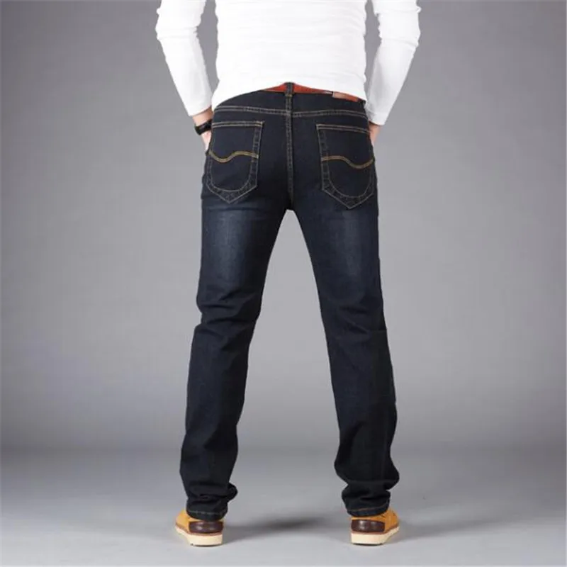 Мужские джинсы деловые повседневные Прямые свободные Синие Джинсы Стрейчевые джинсовые брюки классические ковбойские джинсы для мужчин размера плюс 46 48 50