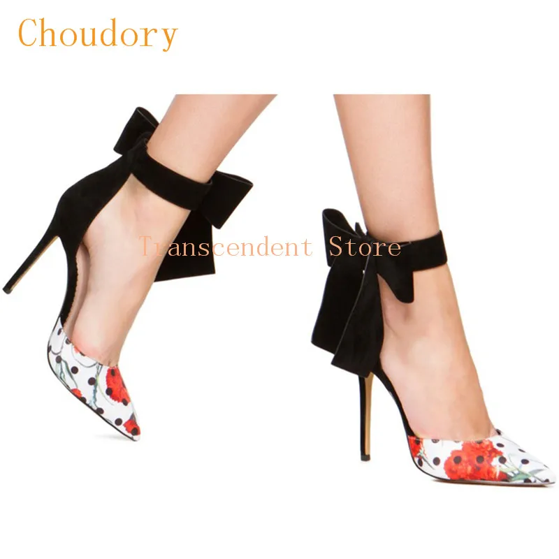 Choudory Butterfly-knot Women Pumps High Heel Fashion Genuine Leather Pumps Summer Hook & Loop Mixed Colors Women Party Shoes