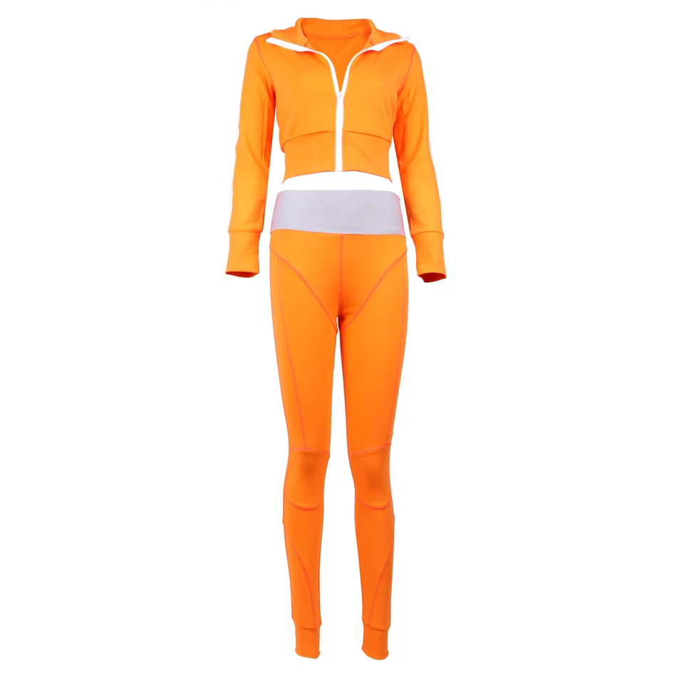 Модные толстовки с капюшоном костюм Gymwear оранжевого цвета длинным рукавом из 2