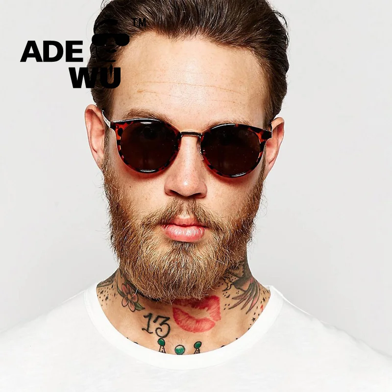 ADE WU Brand Designer Men Sunglasses Cat Eye Sunglasses With Round Lens