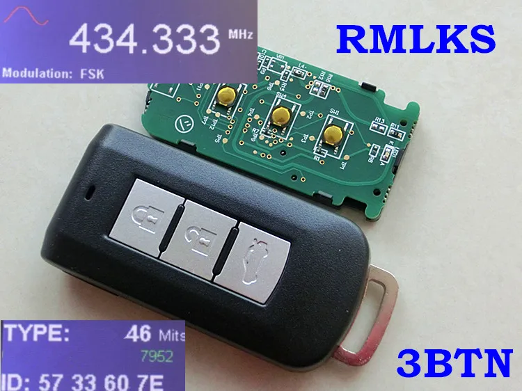 RMLKS 3 кнопки БЕСКЛЮЧЕВОЙ дистанционный ключ брелок Контроллер FSK 433 МГц подходит для Mitsubishi ASX Lancer Outlander с ID46 PCF7952 чип с ключиком