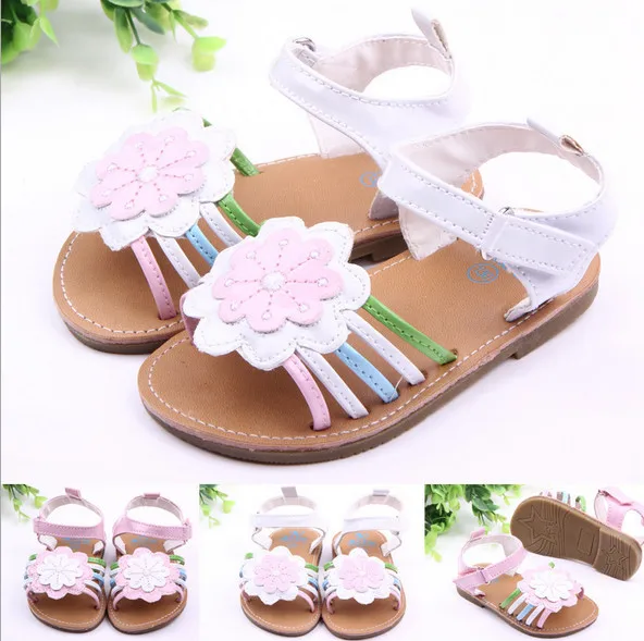 Модная обувь для маленьких девочек; сандалии для маленьких девочек с розовыми и белыми цветами; Летняя обувь
