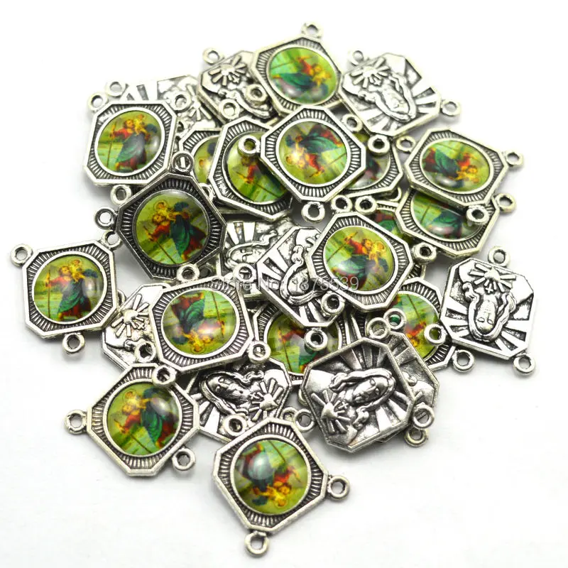 

Square rosary center with one side Jesus and one side St Christopher Fashion rosary connector