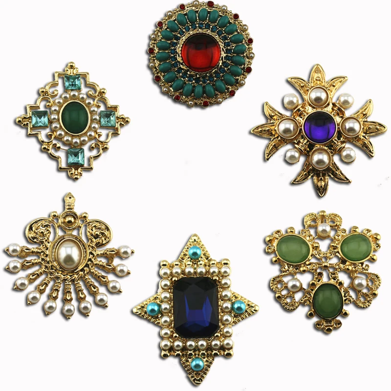 

New retro fan shape round imitation pearl brooch semi-precious stone glass elegant fashion brooch